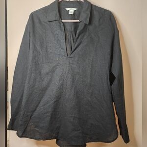 Linen black oversized shirt, with collar, linen Cotton blend, h&m, v-neck